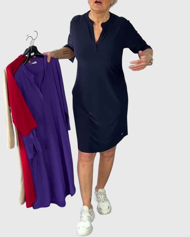 Olivia | Solid V-Neck Dress