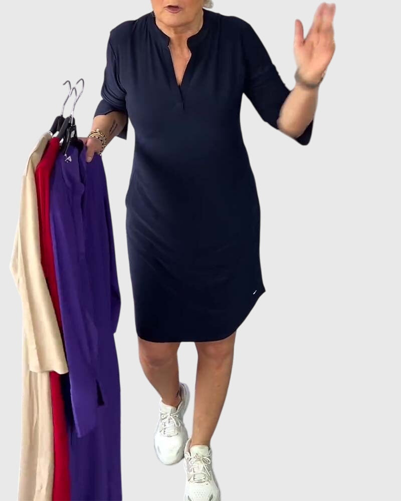 Olivia | Solid V-Neck Dress