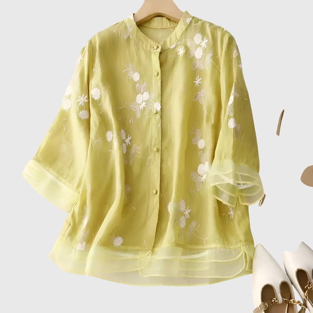 Olivia | Elegant Top with Embroidered Flowers