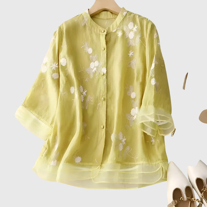 Olivia | Elegant Top with Embroidered Flowers