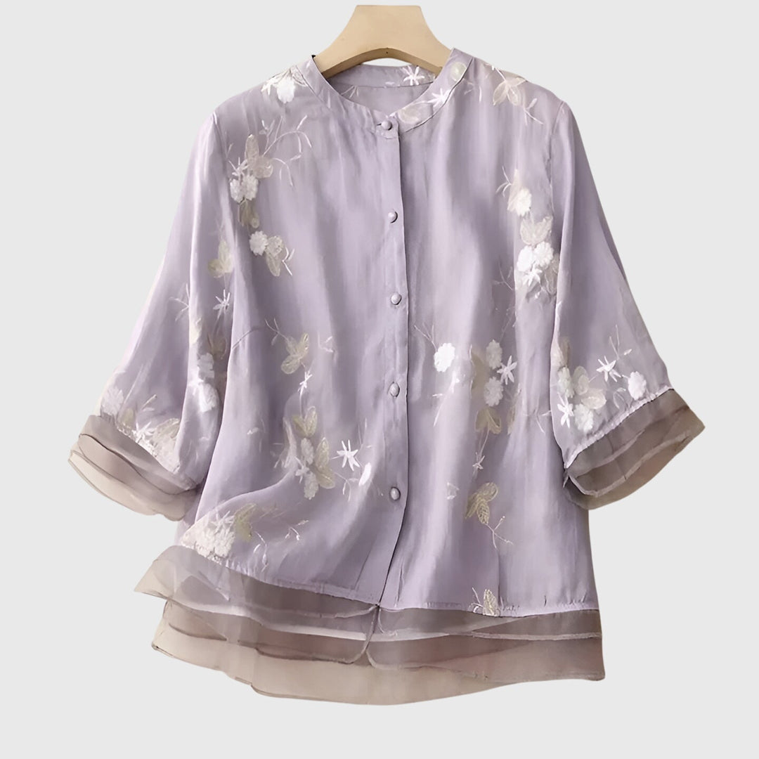Olivia | Elegant Top with Embroidered Flowers