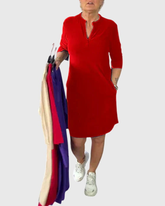 Olivia | Solid V-Neck Dress