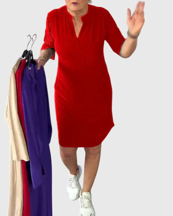 Olivia | Solid V-Neck Dress