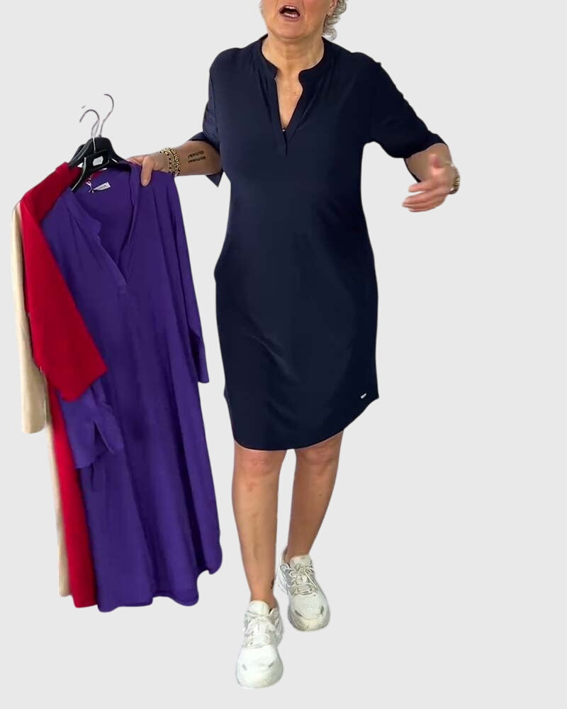 Olivia | Solid V-Neck Dress