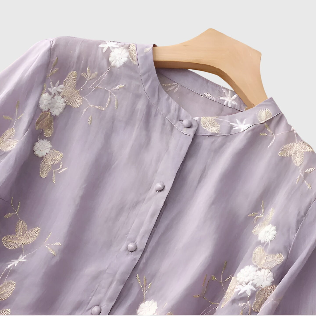 Olivia | Elegant Top with Embroidered Flowers