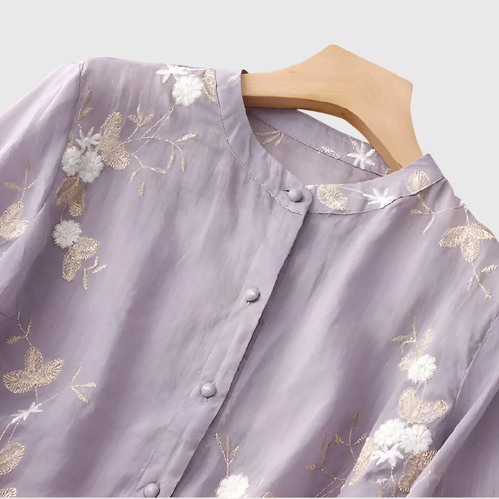 Olivia | Elegant Top with Embroidered Flowers