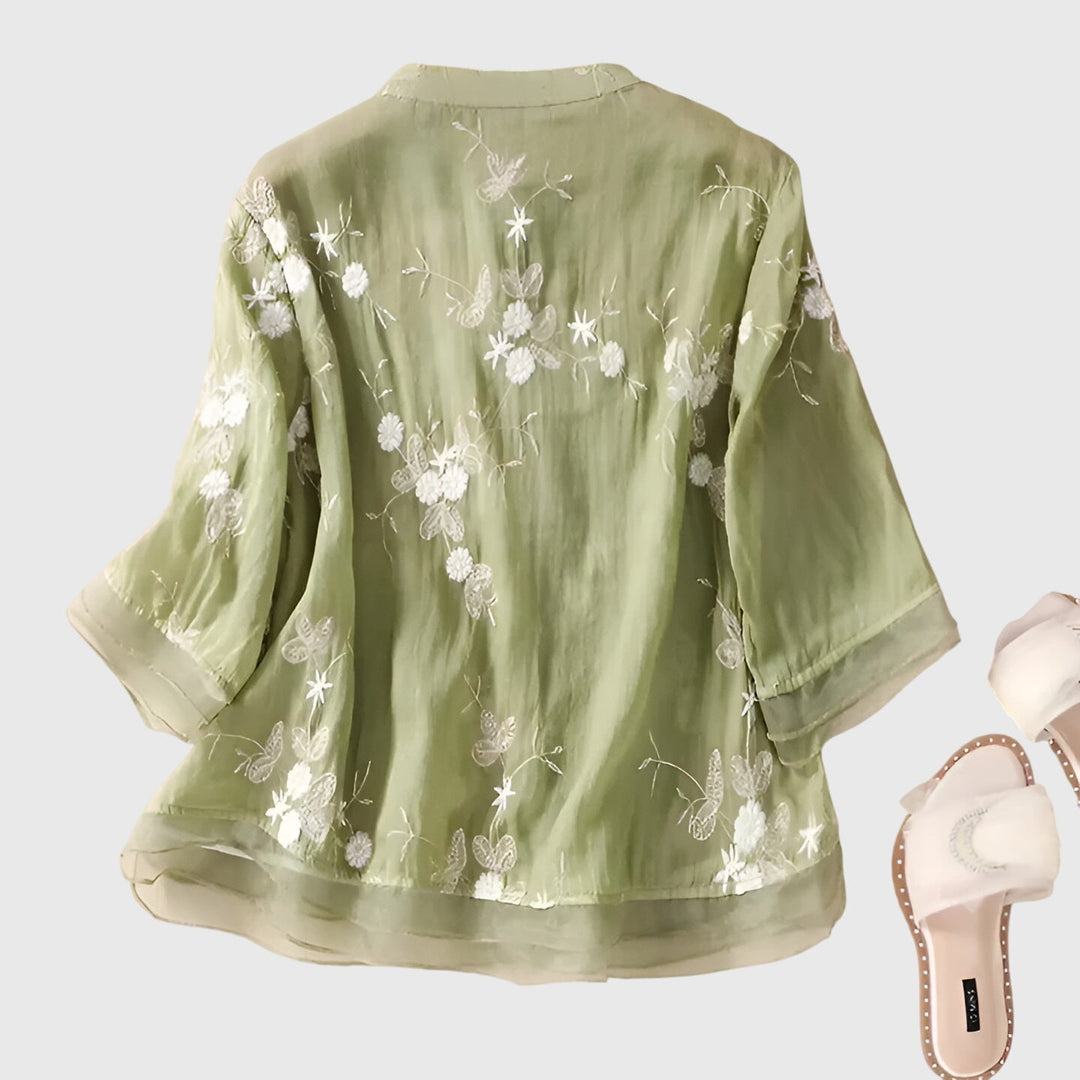 Olivia | Elegant Top with Embroidered Flowers