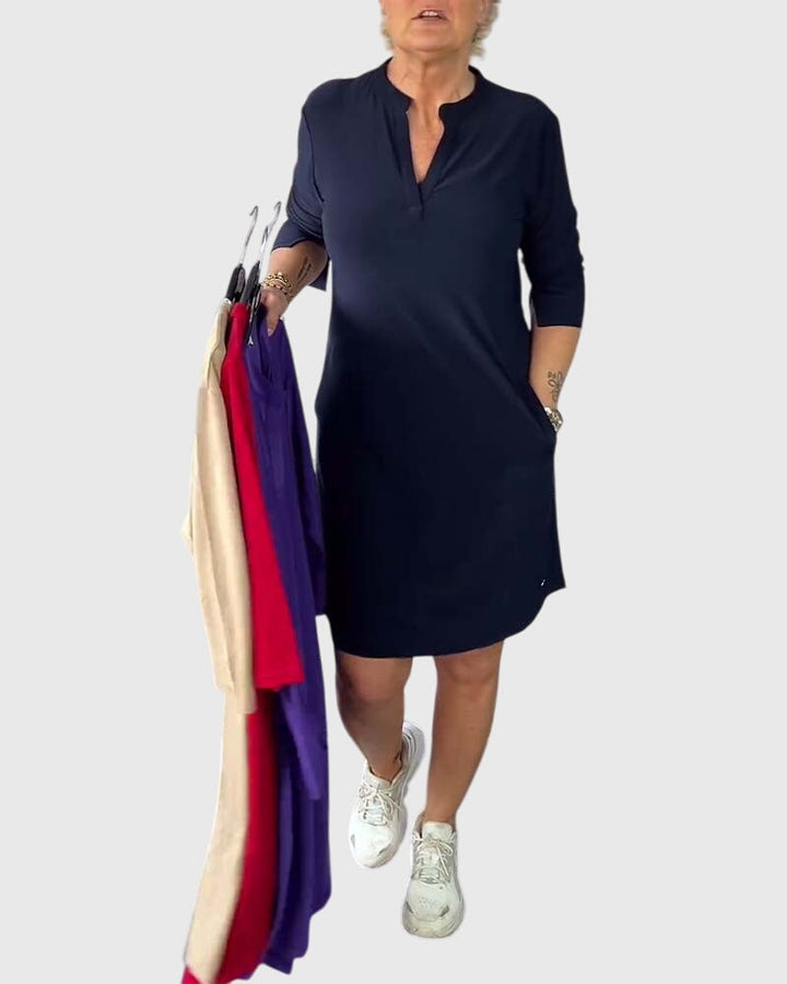 Olivia | Solid V-Neck Dress